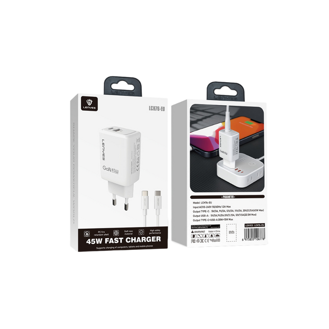 CARGADOR LENYES 45W GAN + CABLE USB C