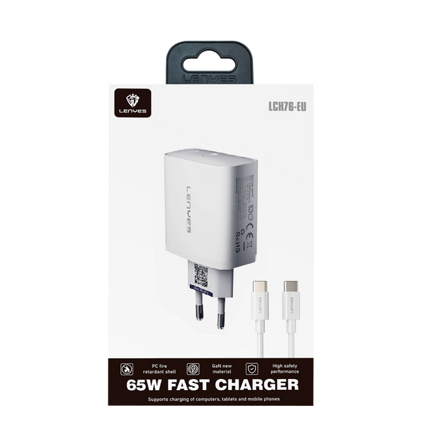 CARGADOR LENYES 65W GAN + CABLE USB C