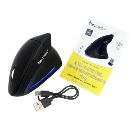 MOUSE VERTICAL TECMASTER DUAL WIRELESS Y BLUETOOTH RECARGABLE TIPO-C NEGRO