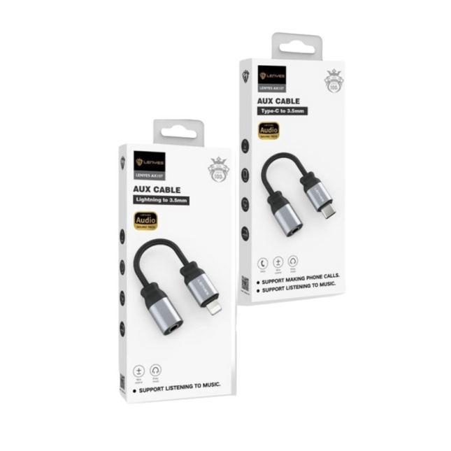 ADAPTADOR LENYES AX107 LIGHTNING AUX 3.5 MM