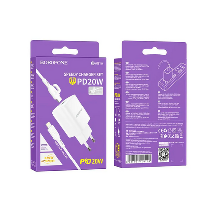CARGADOR BOROFONE BA81A PD 20W + CABLE LIGHTNING PARA IPHONE