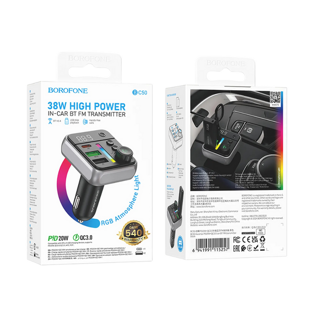TRANSMISOR FM BOROFONE BC50 ASCENSO PD20W+QC3.0