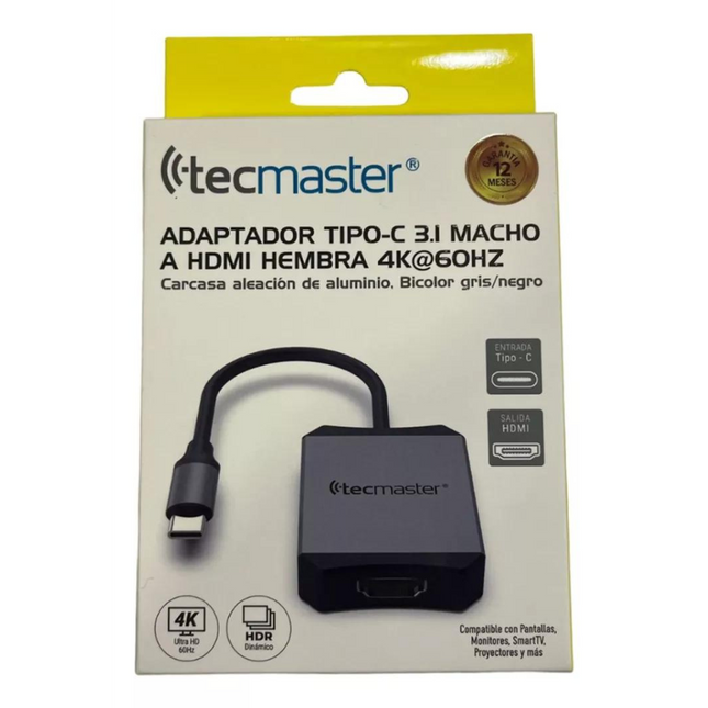 Adaptador Tecmaster Tipo-C a HDMI Hembra – Convertidor 4K para TV y Monitores