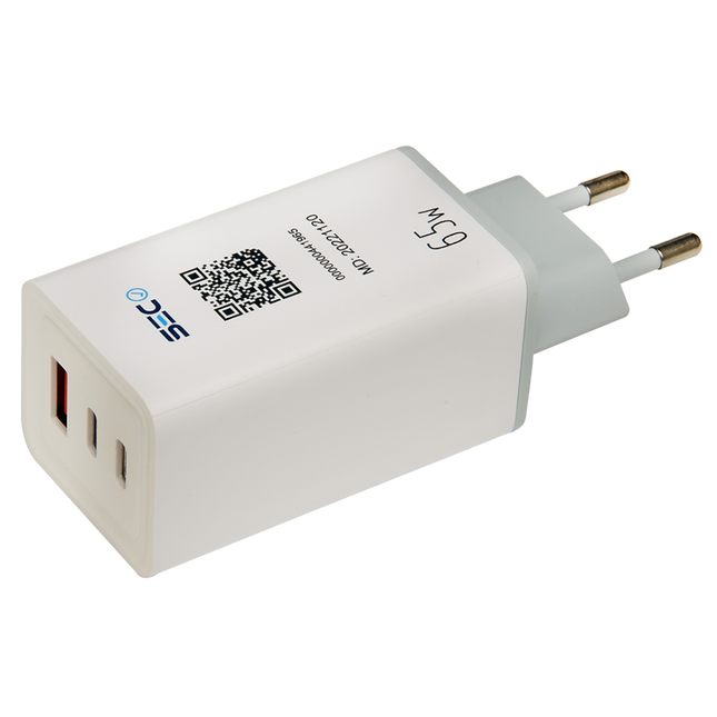 CARGADOR DE PARED TECMASTER 3 PUERTOS (1 USB-A + 2 TIPO-C) CARGA RAPIDA 65W