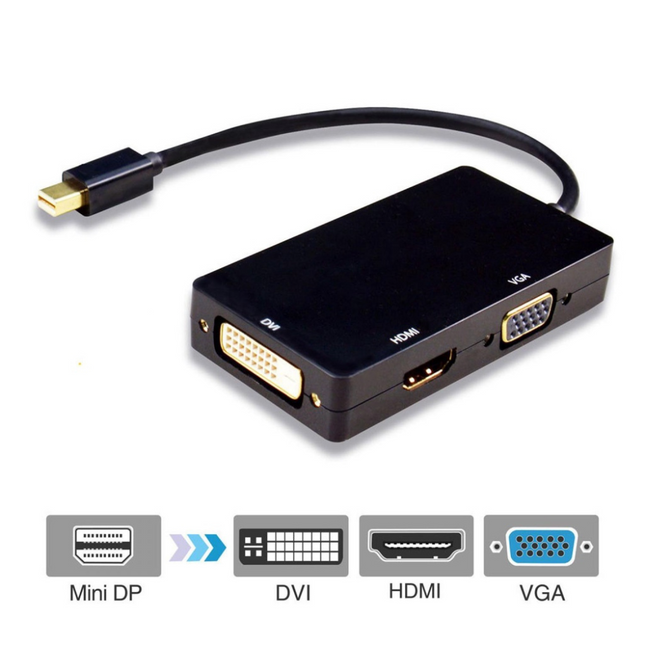 CABLE MINI DISPLAY PORT A HDMI,VGA Y DVI 1080P NEGRO