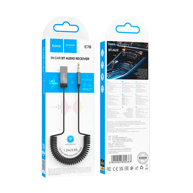 Hoco E78 – Transmisor Bluetooth para Automóvil con AUX y Control de Llamadas