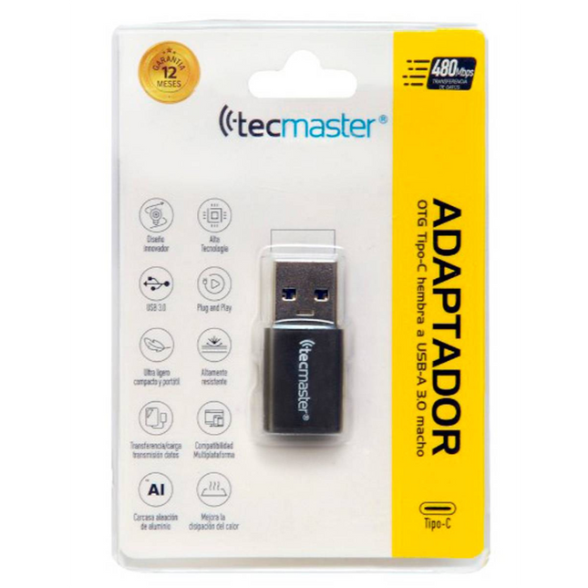 Adaptador OTG Tecmaster USB-A a USB-C de Aluminio TM-100538