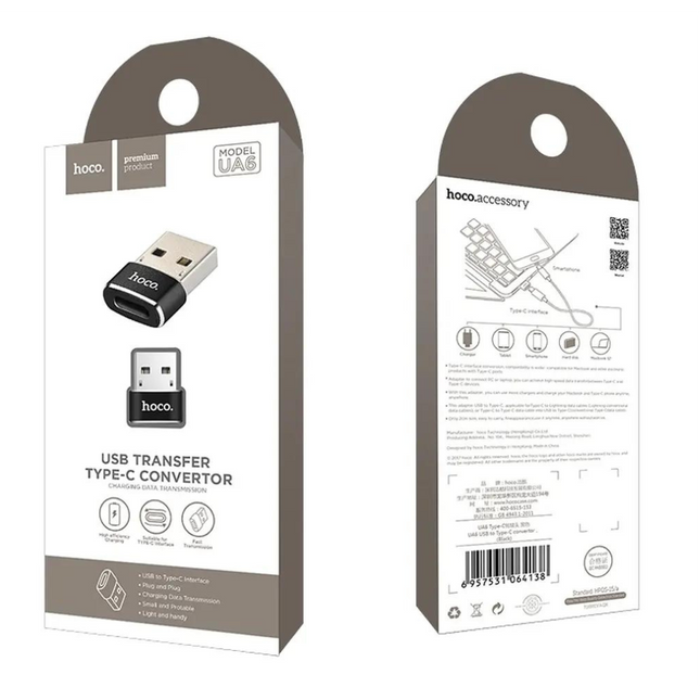 Adaptador Hoco UA6 – Convertidor USB-A a USB-C para Carga y Datos