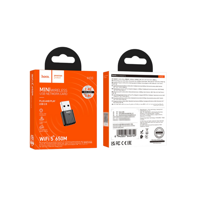 ADAPTADOR USB WIFI 5 HOCO HI33 650 MBPS