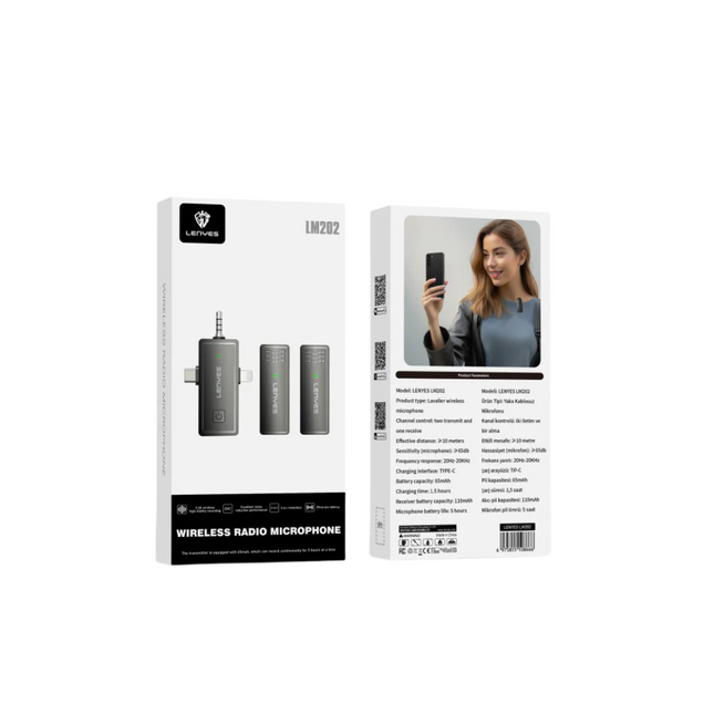 MICROFONO INALAMBRICO LENYES LM202 DOBLE IOS ANDROID
