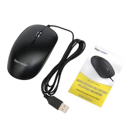 MOUSE OPTICO TECMASTER CABLEADO 4 BOTONES 800/1200/1600 DPI NEGRO