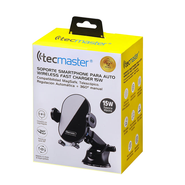 SOPORTE PARA AUTO TECMASTER TELESCOPICO CARGA INALAMBRICA 15 W