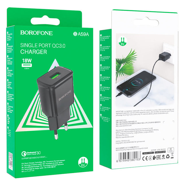 CARGADOR BOROFONE BA59A UN PUERTO QC3.0 18W