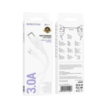 CABLE BOROFONE BX111 USB - A USB - C 3.0A 1M