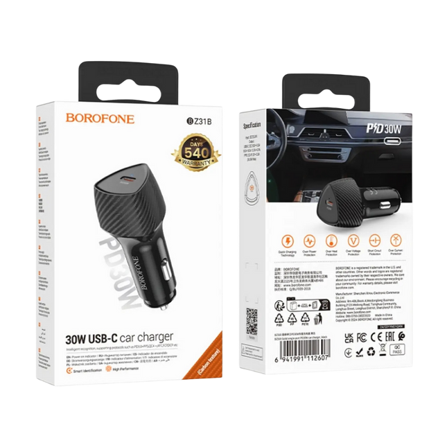Borofone BZ31B – Cargador Vehicular 30W con Power Delivery