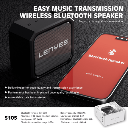 PARLANTE PORTATIL LENYES S105 5W BLUETOOTH 4.2 IPX7
